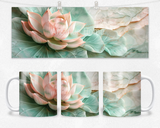 Mermer Nilüfer ve Pastel Lotus Kupası – Porselen Kahve Kupası