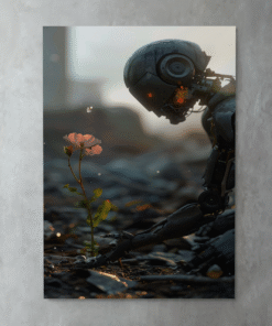 Dirilişin Dokunuşu – Robot & Tek Çiçek Metal Tablo