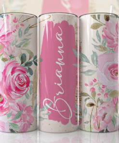 Pembe & Yeşil Soft Çiçek Desenli Kişiye Özel 600 ml Termos