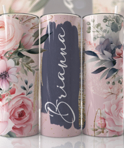 Pastel Pembe & Gri Çiçek Desenli Kişiye Özel 600 ml Termos