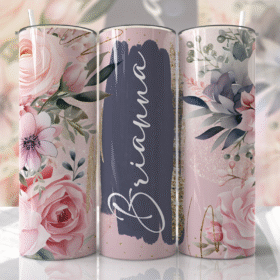 Pastel Pembe & Gri Çiçek Desenli Kişiye Özel 600 ml Termos