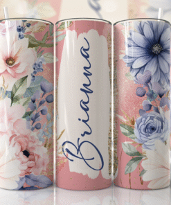 Pudra Pembe & Soft Mavi Çiçek Desenli Kişiye Özel 600 ml Termos
