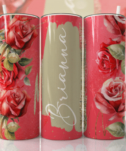 Kırmızı & Krem Romantik Çiçek Desenli Kişiye Özel 600 ml Termos
