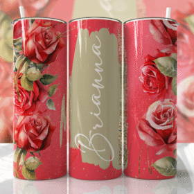 Kırmızı & Krem Romantik Çiçek Desenli Kişiye Özel 600 ml Termos