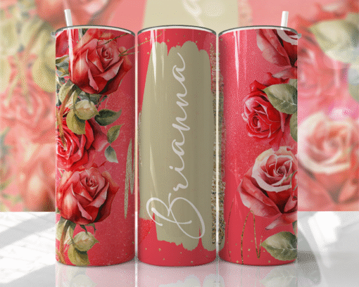 Kırmızı & Krem Romantik Çiçek Desenli Kişiye Özel 600 ml Termos