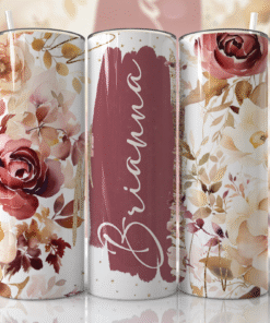 Bordo & Krem Doğal Çiçek Desenli Kişiye Özel 600 ml Termos
