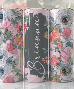Soft Pembe & Gri Çiçek Desenli Kişiye Özel 600 ml Termos