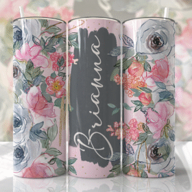 Soft Pembe & Gri Çiçek Desenli Kişiye Özel 600 ml Termos