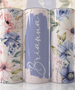 Lavanta & Pastel Pembe Çiçek Desenli Kişiye Özel 600 ml Termos