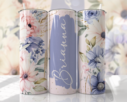 Lavanta & Pastel Pembe Çiçek Desenli Kişiye Özel 600 ml Termos