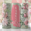 Pastel Yeşil & Pembe Romantik Çiçek Desenli Kişiye Özel 600 ml Termos