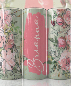Pastel Yeşil & Pembe Romantik Çiçek Desenli Kişiye Özel 600 ml Termos