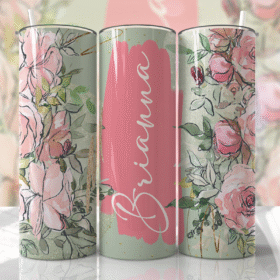 Pastel Yeşil & Pembe Romantik Çiçek Desenli Kişiye Özel 600 ml Termos