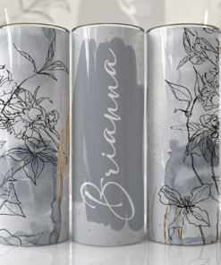 Gri & Siyah Çizgi Çiçek Desenli Kişiye Özel 600 ml Termos