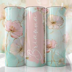 Pastel Mint & Pudra Pembe Zarif Çiçek Desenli 600 ml Kişiye Özel Termos