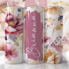 Pastel Pembe ve Doğal Tonlarda Çiçek Desenli 600 ml Kişiye Özel Termos