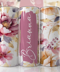 Pastel Pembe ve Doğal Tonlarda Çiçek Desenli 600 ml Kişiye Özel Termos