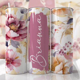 Pastel Pembe ve Doğal Tonlarda Çiçek Desenli 600 ml Kişiye Özel Termos
