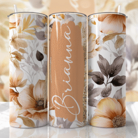Pastel Kahve Tonlarında, Doğal Çiçek Desenli Kişiye Özel 600 ml Termos