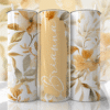Krem & Bej Tonlarında, Soft Çiçek Desenli Kişiye Özel 600 ml Termos