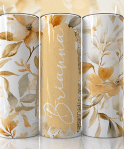 Krem & Bej Tonlarında, Soft Çiçek Desenli Kişiye Özel 600 ml Termos