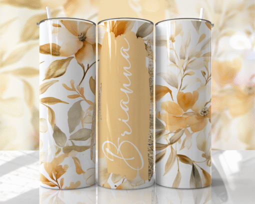 Krem & Bej Tonlarında, Soft Çiçek Desenli Kişiye Özel 600 ml Termos