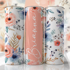 Pastel Tonlarda Çiçek Desenli 600 ml Kişiye Özel Termos