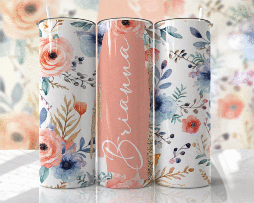 Pastel Tonlarda Çiçek Desenli 600 ml Kişiye Özel Termos