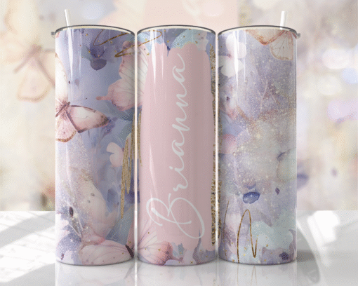 Pastel Mor ve Pembe Tonlarda Kelebek Temalı 600 ml Termos