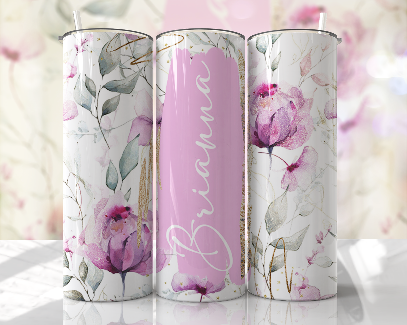 Pembe Mor Çiçek Desenli 600 ml Termos