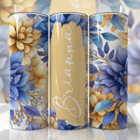 Sakin Mavi & Kahverengi Çiçek Desenli 600 ml Termos