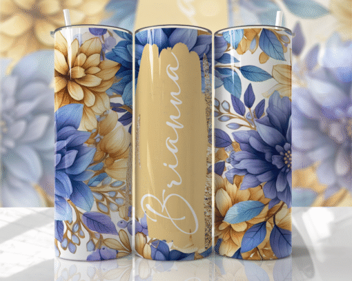 Sakin Mavi & Kahverengi Çiçek Desenli 600 ml Termos