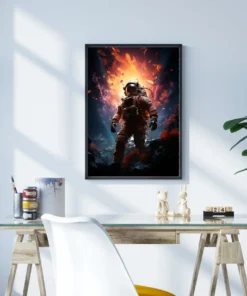 Alevler İçinde Astronot Metal Tablo - Görsel 3