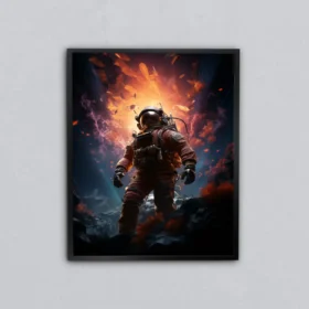 Alevler İçinde Astronot Metal Tablo