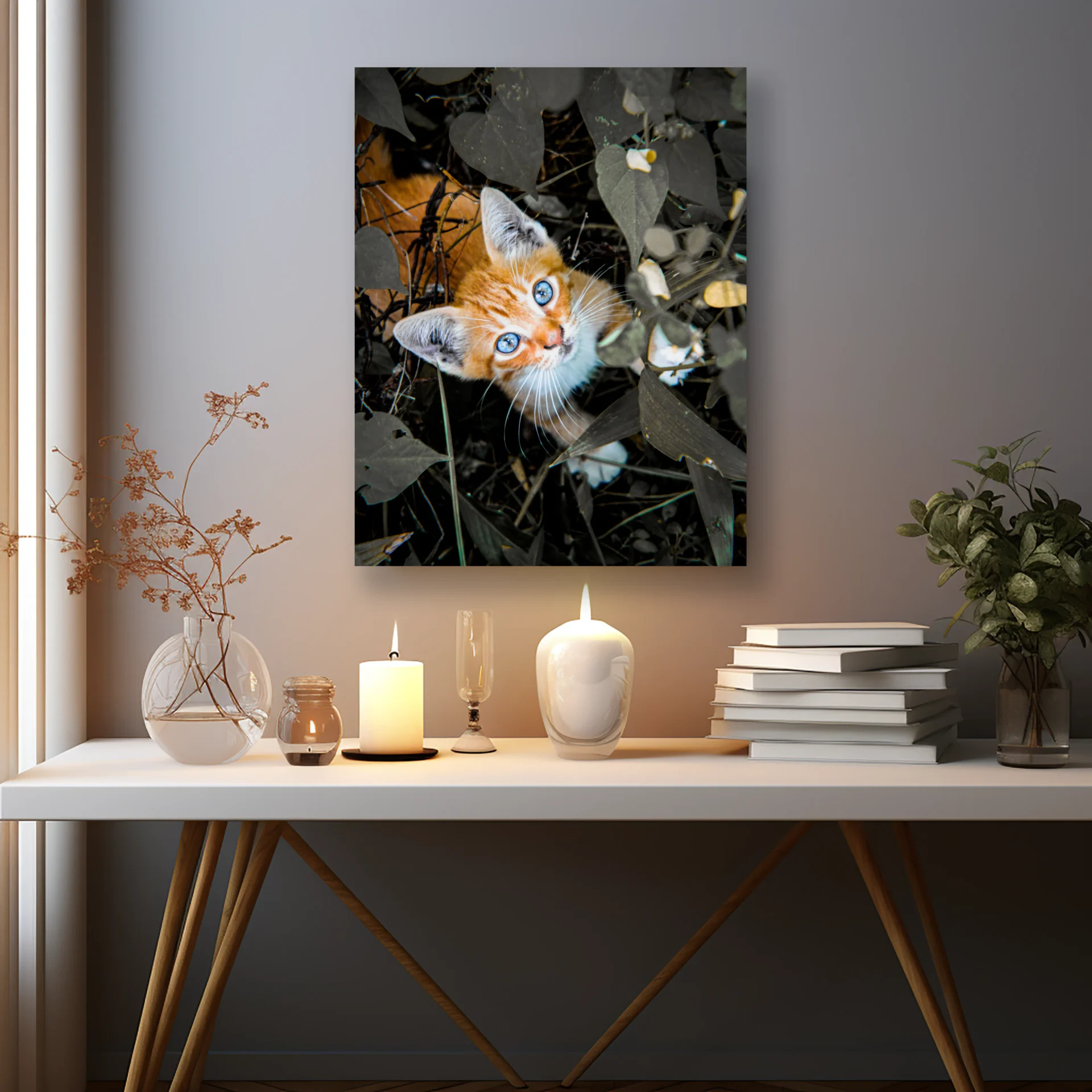 Camın Ardındaki Kedi Metal Tablo - Görsel 2