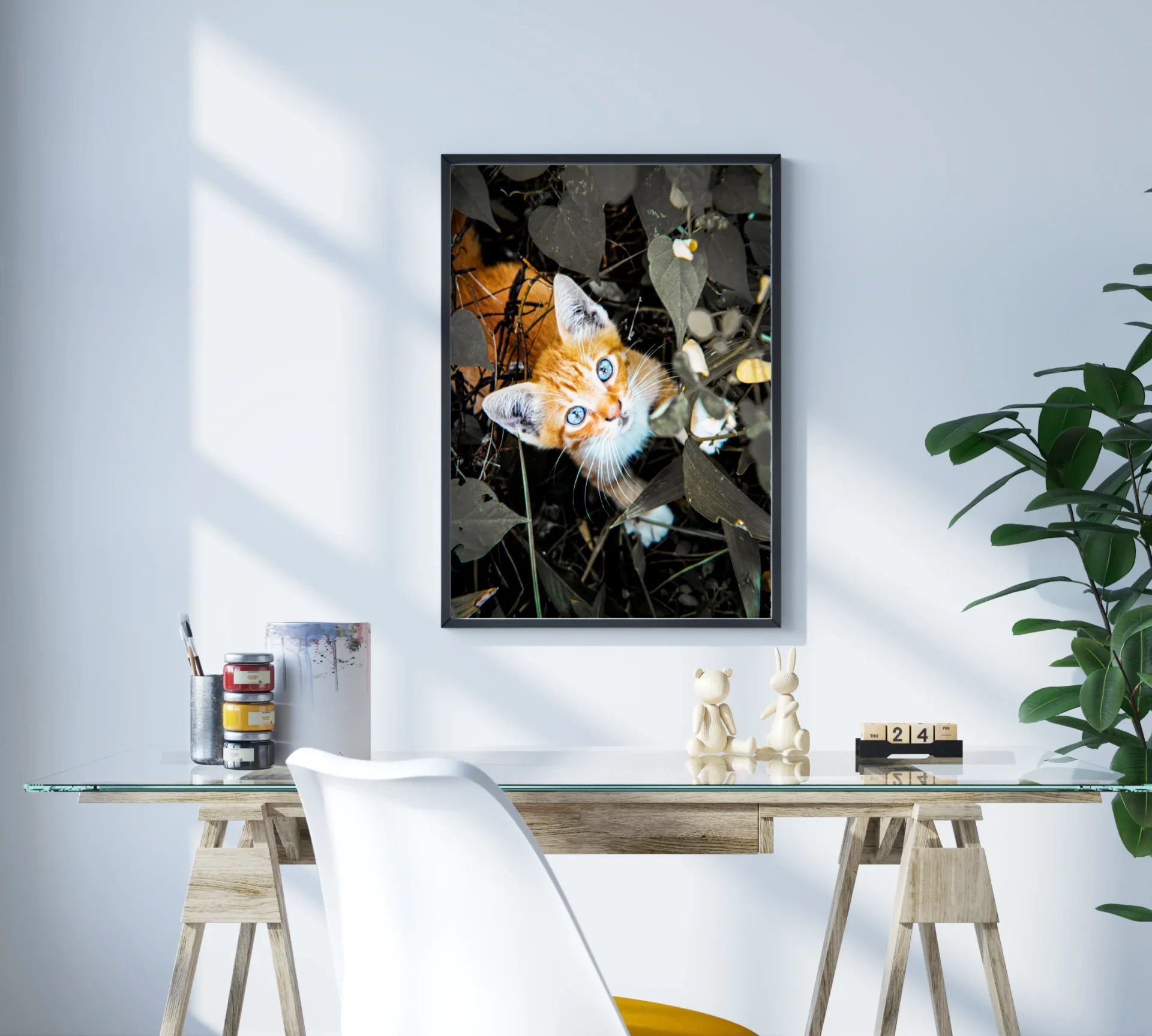 Camın Ardındaki Kedi Metal Tablo - Görsel 3