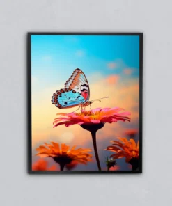 Papatya Bahçesindeki Kelebek Metal Tablo