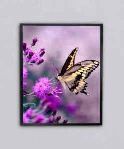 Leylak Çiçeğinde Kelebek Metal Tablo