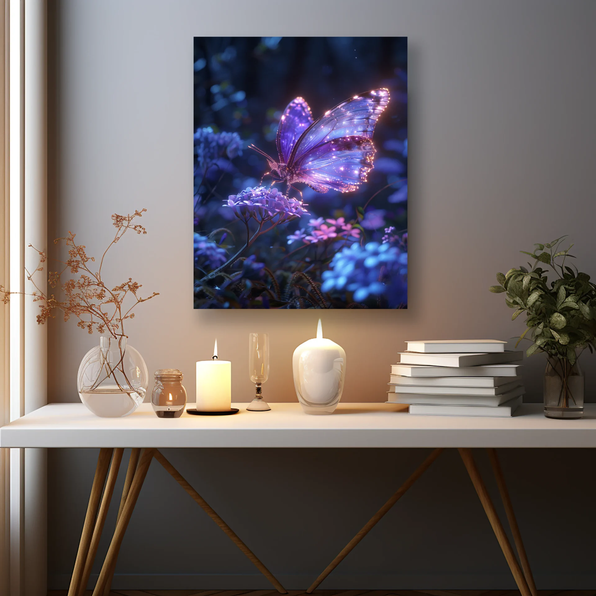 Mor Işıltı Kanatları Metal Tablo - Görsel 2