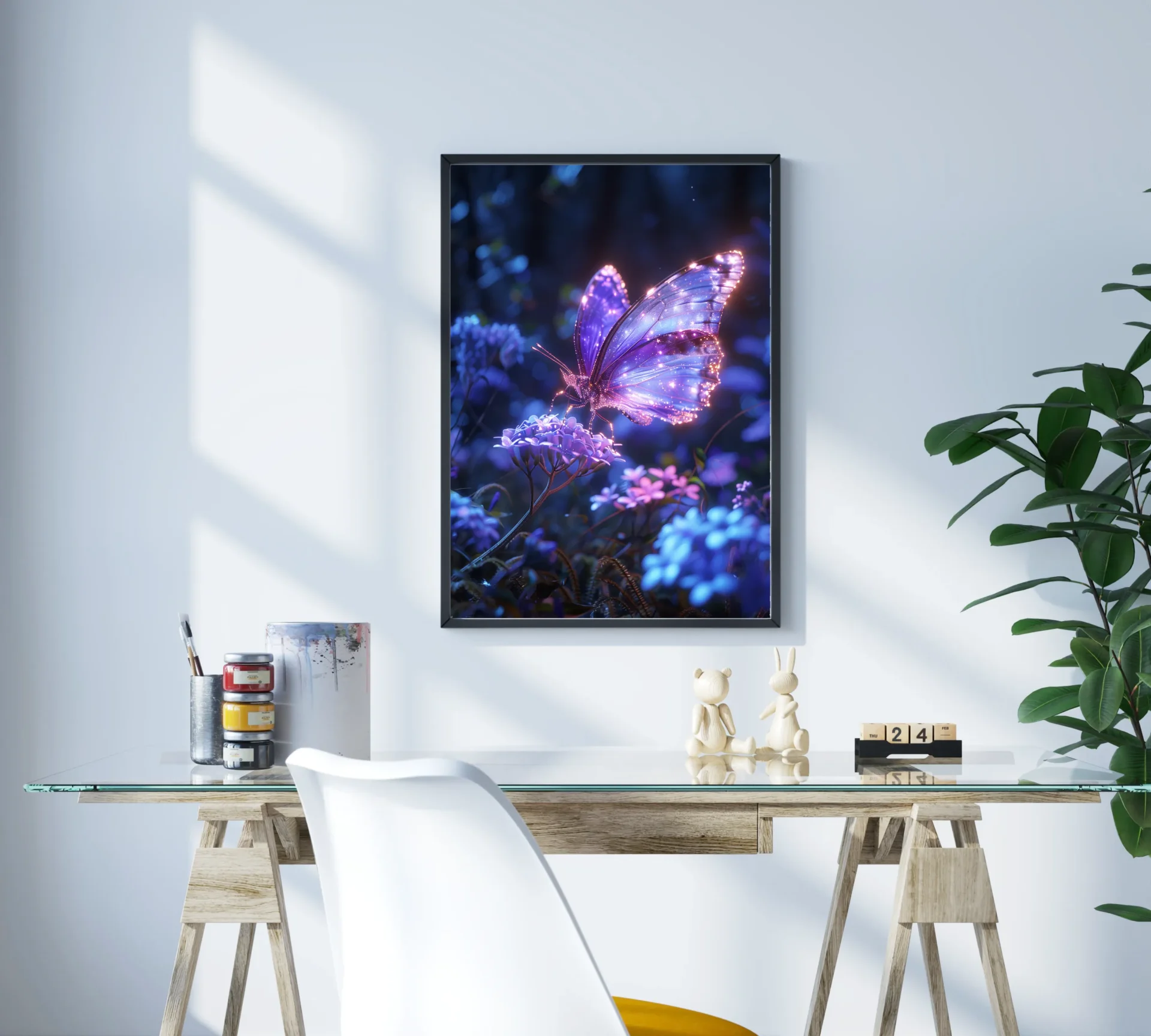 Mor Işıltı Kanatları Metal Tablo - Görsel 3