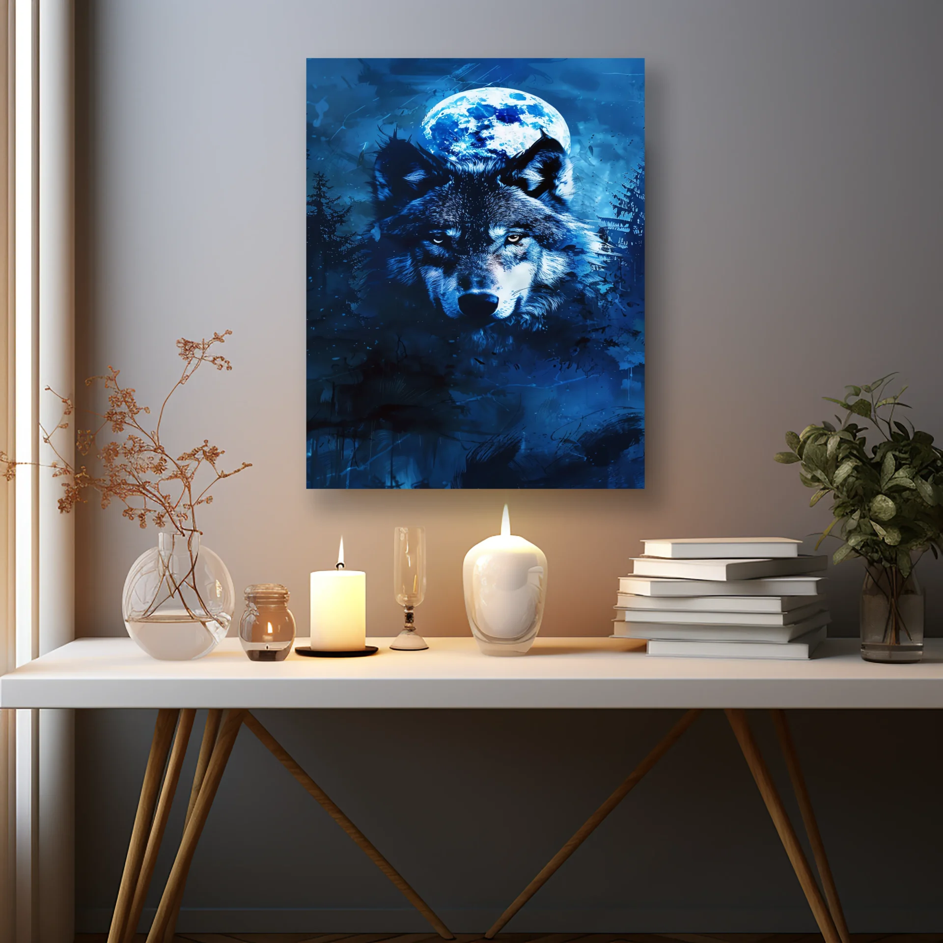 Geceyle Bütünleşen Kurt Metal Tablo - Görsel 2