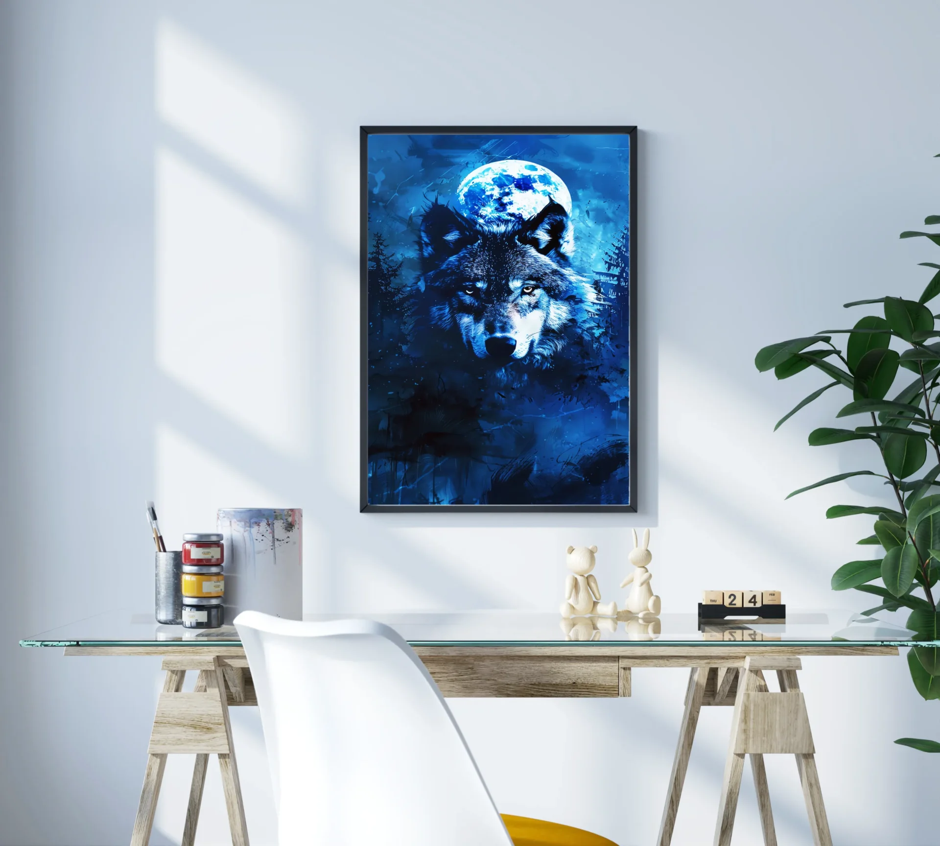 Geceyle Bütünleşen Kurt Metal Tablo - Görsel 3