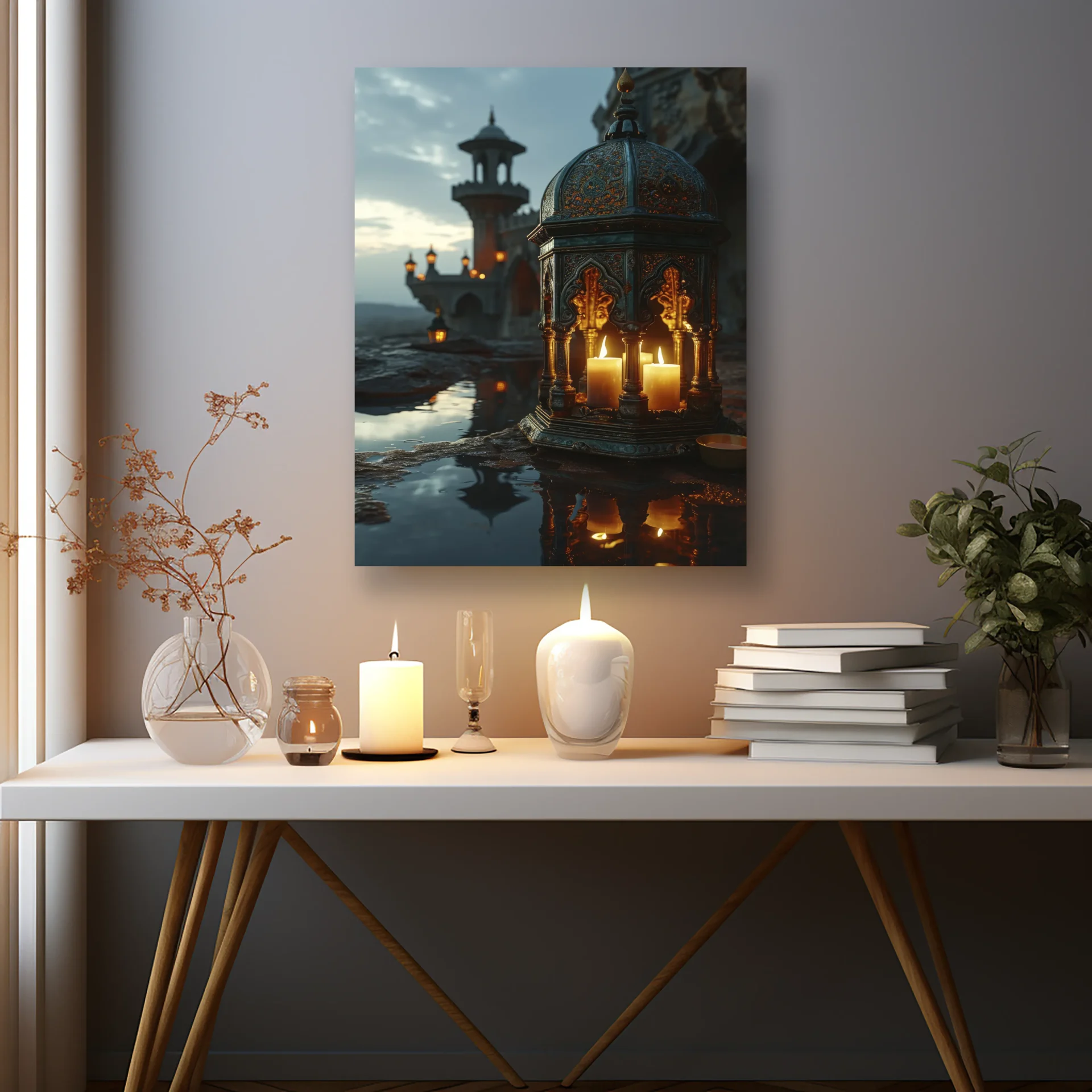 Yansıyan Cami Işıkları Metal Tablo - Görsel 2