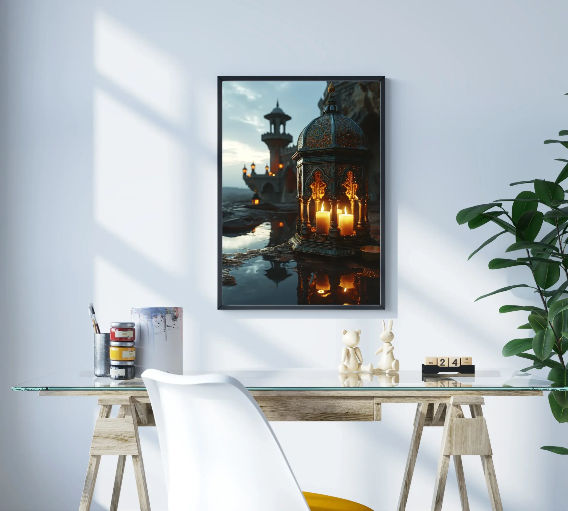 Yansıyan Cami Işıkları Metal Tablo - Görsel 3