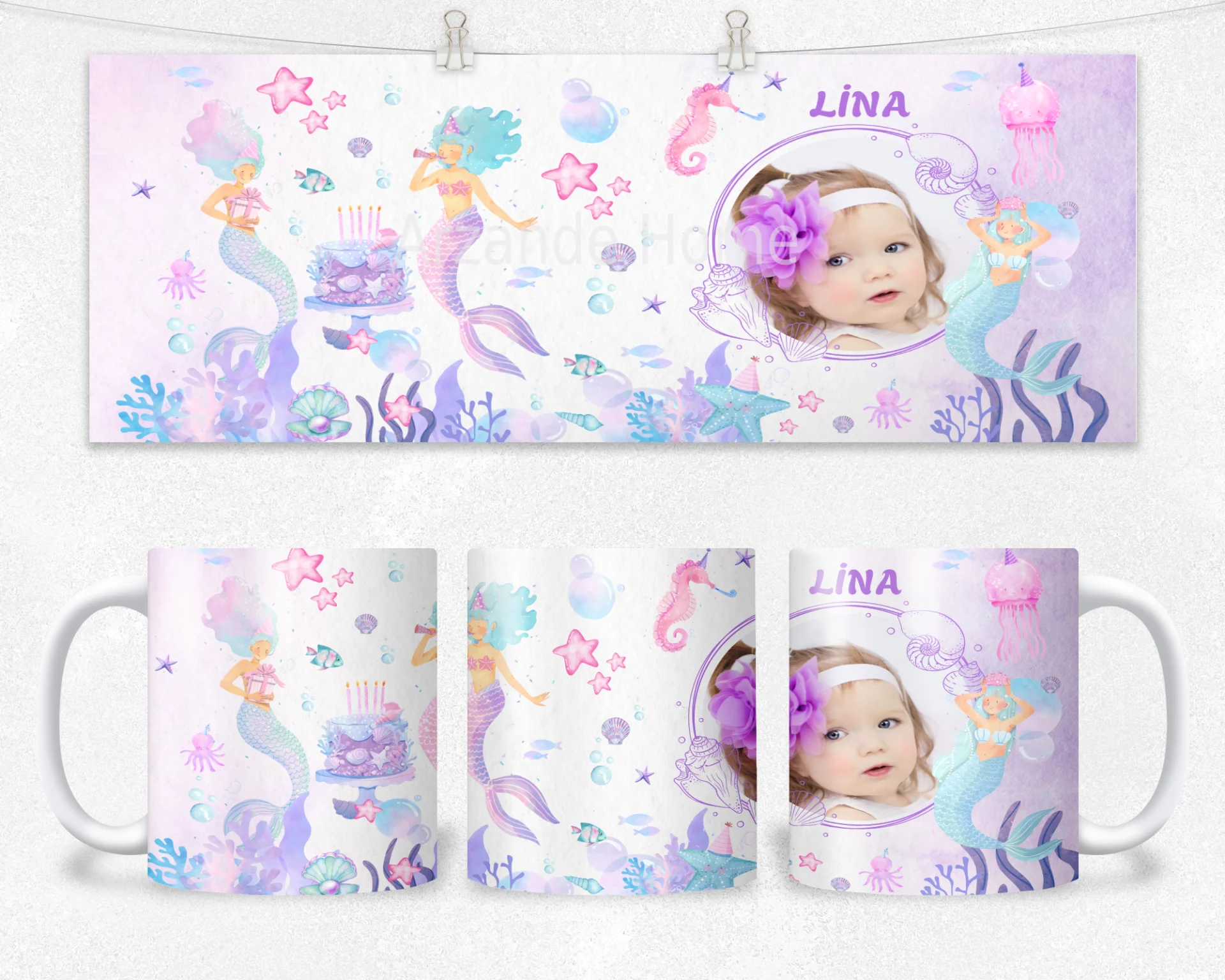 Denizkızı Temalı Kişiye Özel Termos Matara Bardak Özel Set - Görsel 2