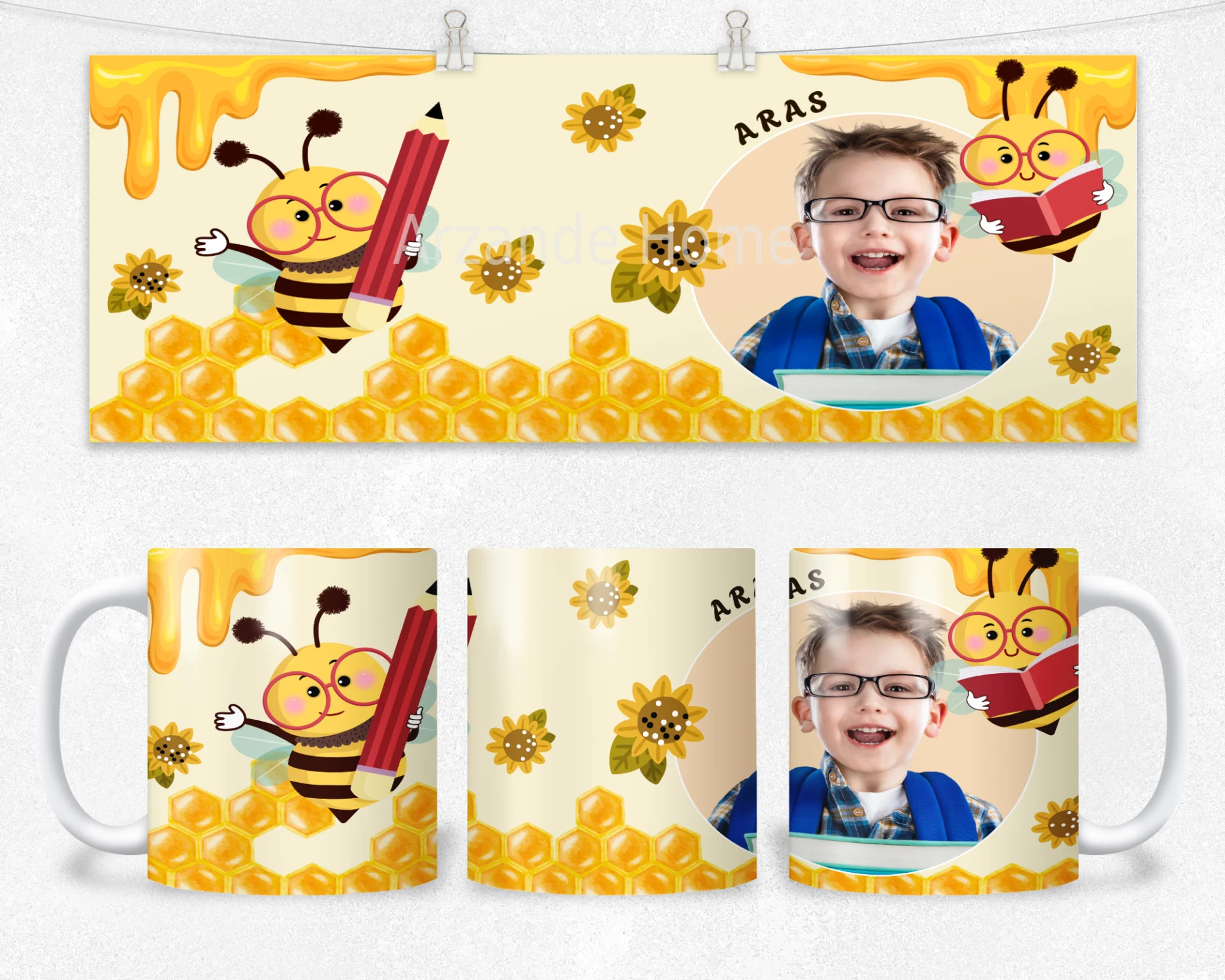 Çalışkan Arı ve Okul Temalı Kişiye Özel Termos Matara Bardak Özel Set - Görsel 2