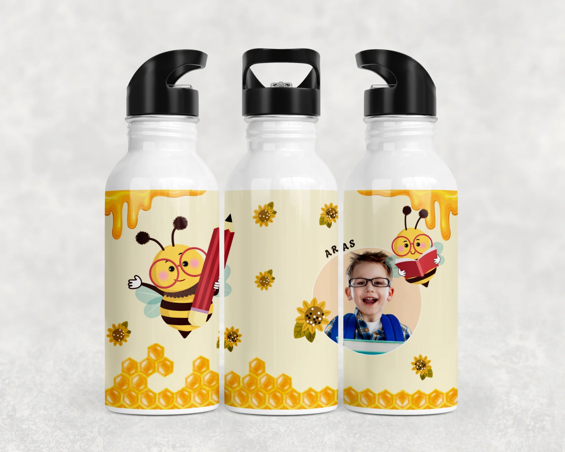 Çalışkan Arı ve Okul Temalı Kişiye Özel Termos Matara Bardak Özel Set - Görsel 3