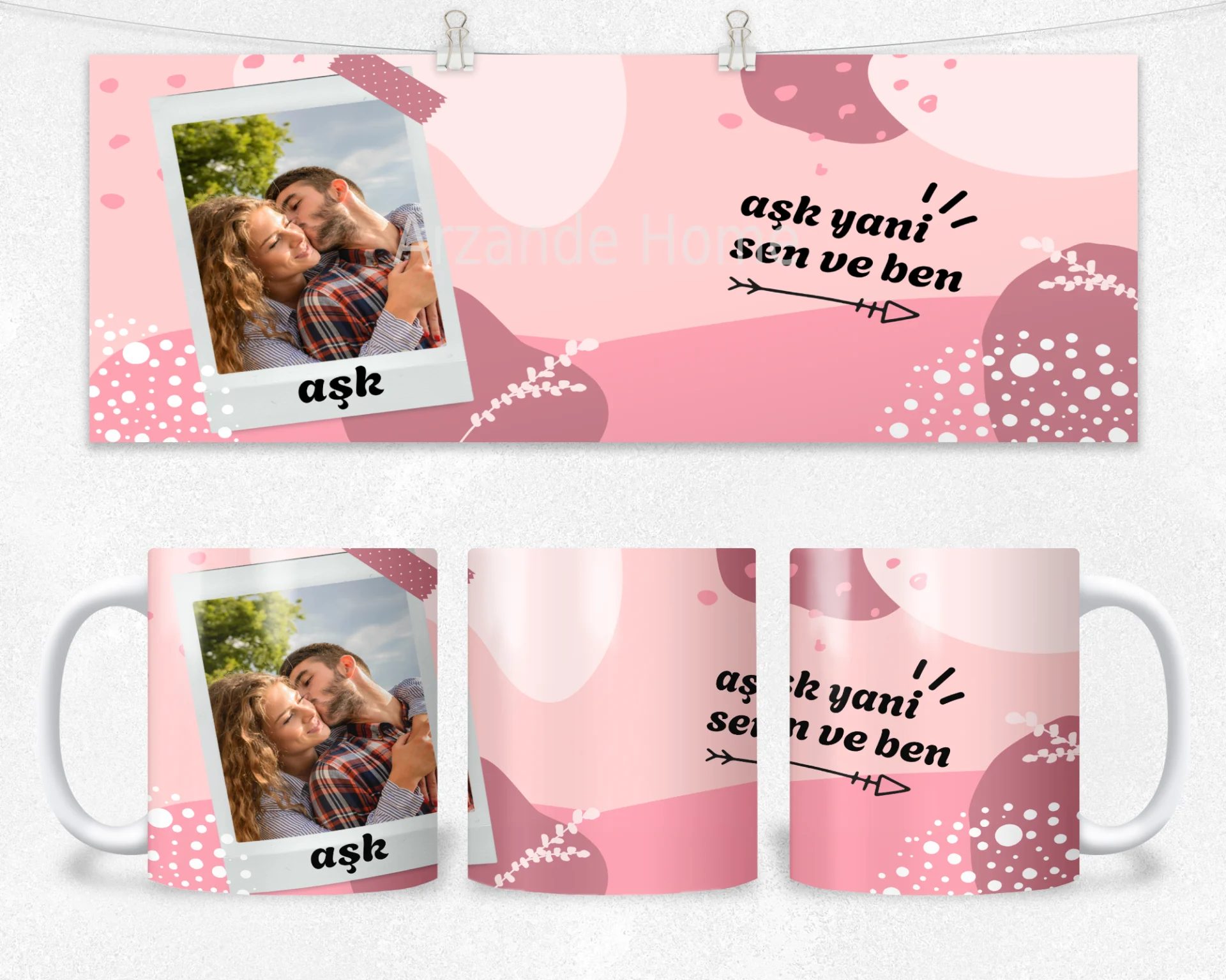 Aşk Yani Sen ve Ben Kişiye Özel Fotoğraflı Romantik Termos Matara Bardak Özel Set - Görsel 2