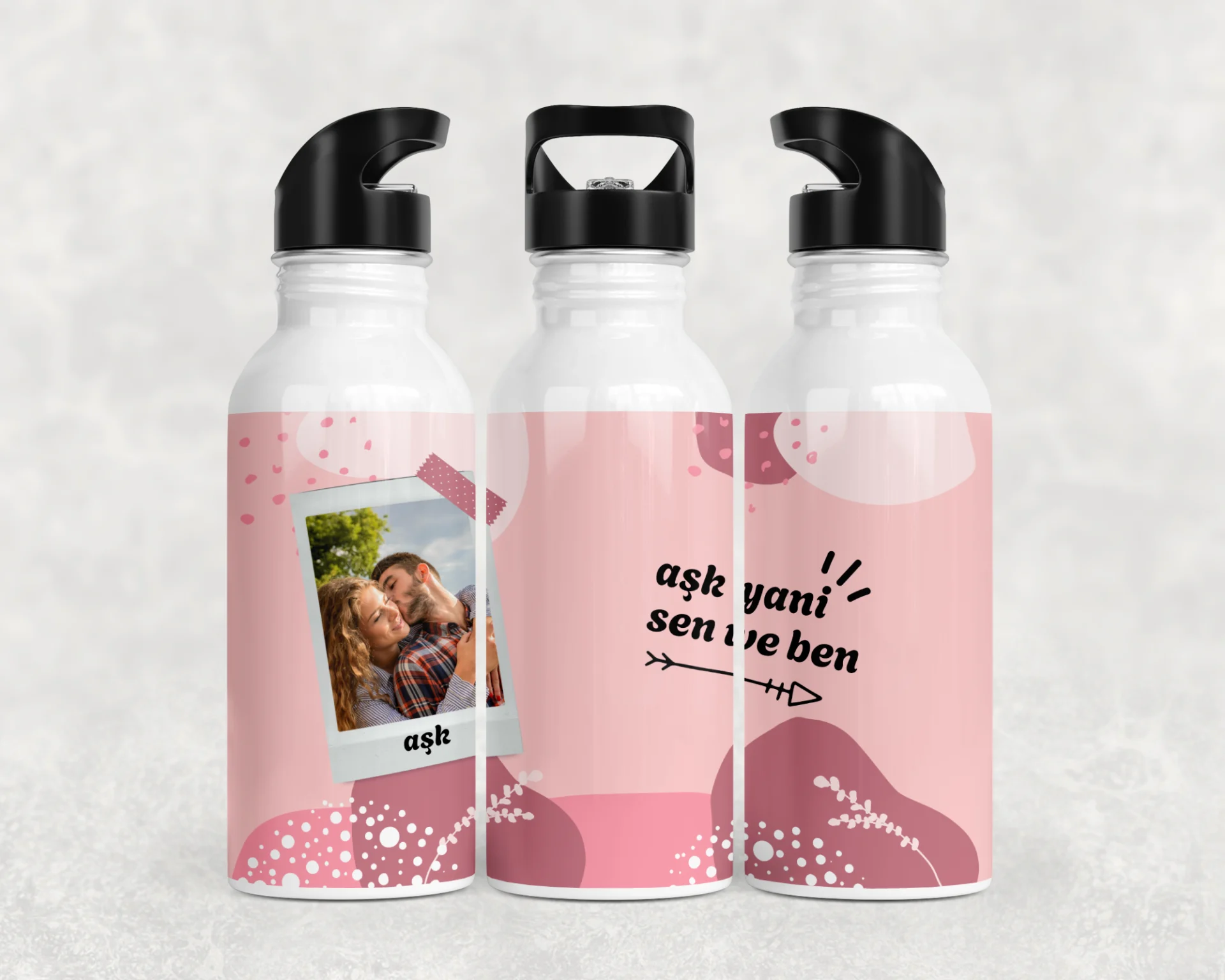 Aşk Yani Sen ve Ben Kişiye Özel Fotoğraflı Romantik Termos Matara Bardak Özel Set - Görsel 3