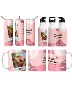 Aşk Yani Sen ve Ben Kişiye Özel Fotoğraflı Romantik Termos Matara Bardak Özel Set